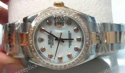 Clone Rolex Datejust Watch 2-Tone Rose Gold Diamond 31mm Midsize